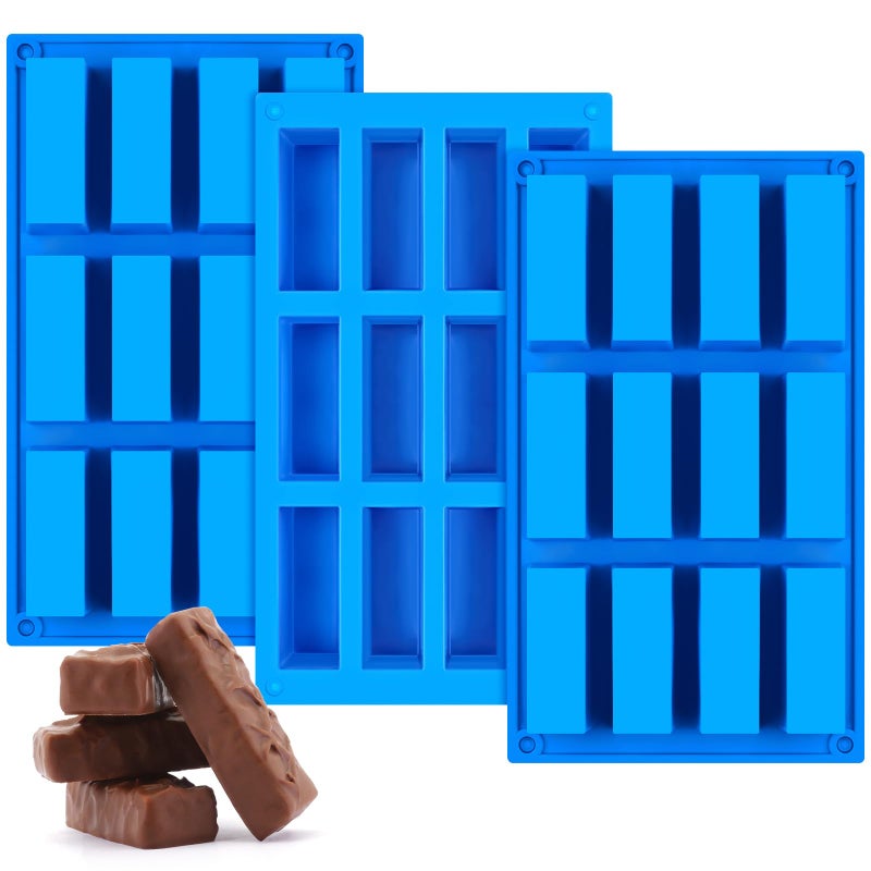CLUEWR 3 PCS Granola Bar Mold 12 Cavity Rectangle Silicone Bar Mold for Baking ChocolateCandyProteinEnergy Bar Caramel Truffle Brownie Cheesecake Ganache Butter - Image 2
