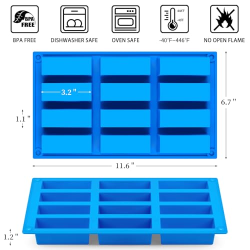 CLUEWR 3 PCS Granola Bar Mold 12 Cavity Rectangle Silicone Bar Mold for Baking ChocolateCandyProteinEnergy Bar Caramel Truffle Brownie Cheesecake Ganache Butter - Image 3