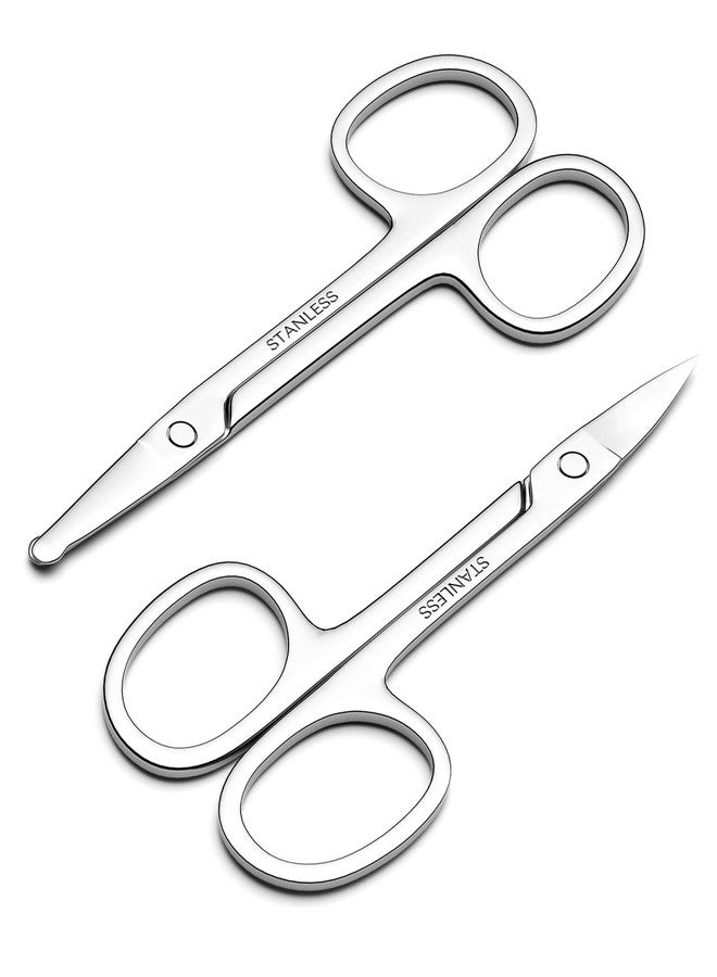 ptiysta Men's and Women's Facial Hair Small Scissors, Eyebrow, Nose, Beard, Whisker, Eyelash, Ear Hair Trimming Set, Curved and Rounded Safety Tip Scissors for Haircutting 2pcs - Image 1