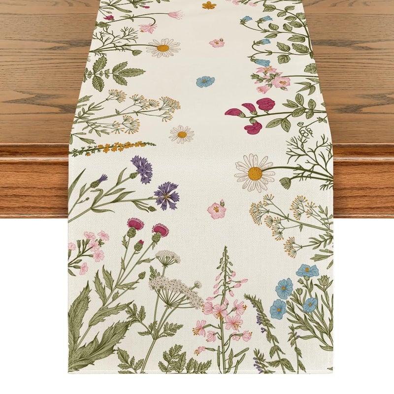 Artoid Mode Flowers Spring Table Runner Seasonal Kitchen Dining Table Decoration for Home Party Decor 13x72 Inch