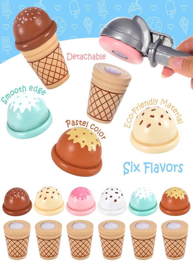 Toyssa Wooden Ice Cream Toys Kids Kitchen Play Store for Toddlers Girls, Play Kitchen Accessories with Scoop & Menu & Fake Money, Wooden Toys for 3 4 5 Year Old Girls Boys Birthday - Image 4