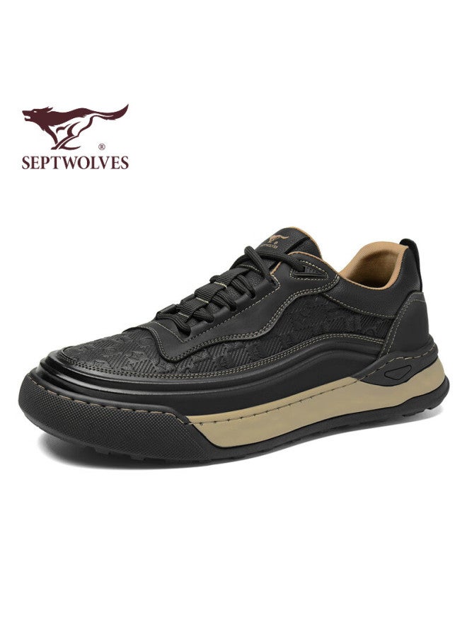 Septwolves Official Men's Shoes, Fashionable Printed Sneakers, Thick-soled Retro Casual Shoes For Men W8343520625, Black, Size 42 - Image 1