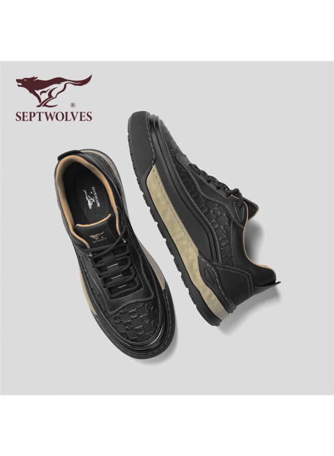 Septwolves Official Men's Shoes, Fashionable Printed Sneakers, Thick-soled Retro Casual Shoes For Men W8343520625, Black, Size 42 - Image 5