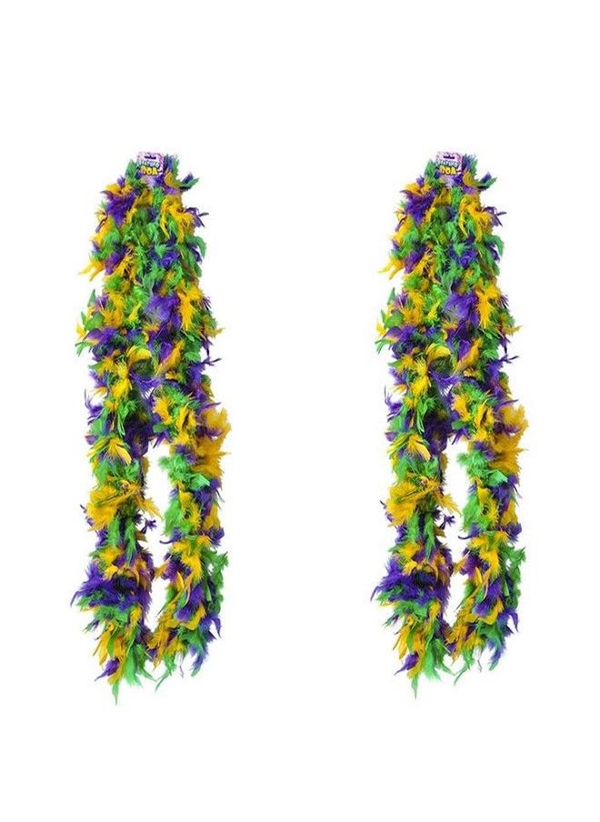 4E's Novelty 2 Pack Mardi Gras Feather Boa 6 Ft / 72 Inch Long Lush Fluffy Feathers In Mardi Gras Colors, Great Accessory For Mardi Gras Outfits For Women & Men, Mardi Gras Costumes For Party  - Image 1