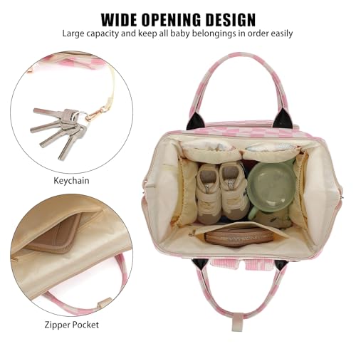 Dezcrab Baby Diaper Bag Backpack for Mom, Large Capacity Travel Nappy Bag for Boys & Girls with Stroller Straps (Corduroy Checkered Pink) - Image 5