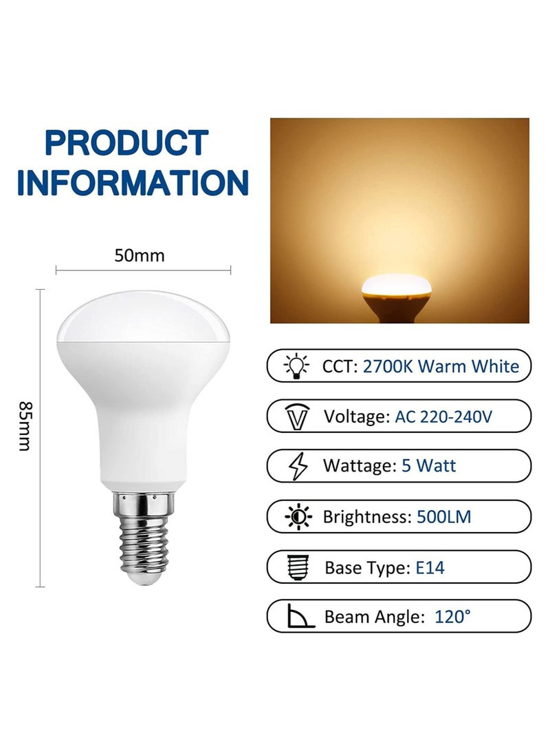 كابتن تيك E14 LED Spotlight Bulbs, R50 5W Dimmable, Warm White 2700K, 500LM, 120° Beam Angle, Equivalent to E14 40W R50, AC 230V, SES Screw Reflector Bulbs, 4 Pcs Small Edison Screw (Warm White) - Image 2