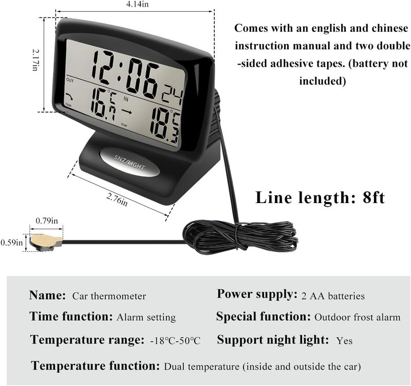 SHMZK Car Digital Thermometer Clock, 2 in 1 Easy to Read Car Indoor Outdoor Thermometer with LCD Backlight, Vehicle Luminous Clock & Temperature Meter, Car Internal Accessories - Image 2