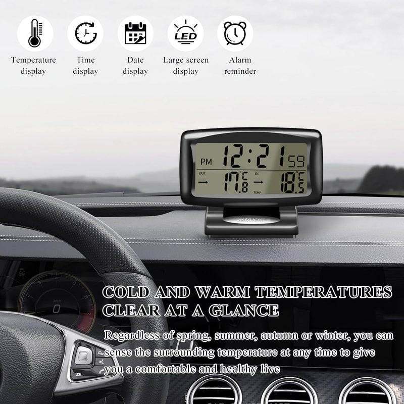 SHMZK Car Digital Thermometer Clock, 2 in 1 Easy to Read Car Indoor Outdoor Thermometer with LCD Backlight, Vehicle Luminous Clock & Temperature Meter, Car Internal Accessories - Image 4