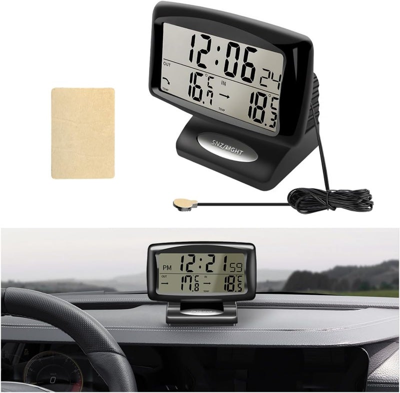 SHMZK Car Digital Thermometer Clock, 2 in 1 Easy to Read Car Indoor Outdoor Thermometer with LCD Backlight, Vehicle Luminous Clock & Temperature Meter, Car Internal Accessories - Image 1