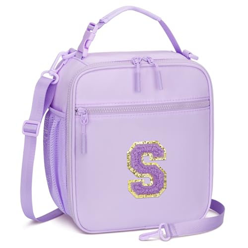 CLOUDWINGS Initial Insulated Lunch Bag for Girls Kids, Back to School Gift, Reusable Leak-proof Lunch Box with Adjustable Strap for School Daycare Travel Picnic (Purple,S) - Image 1
