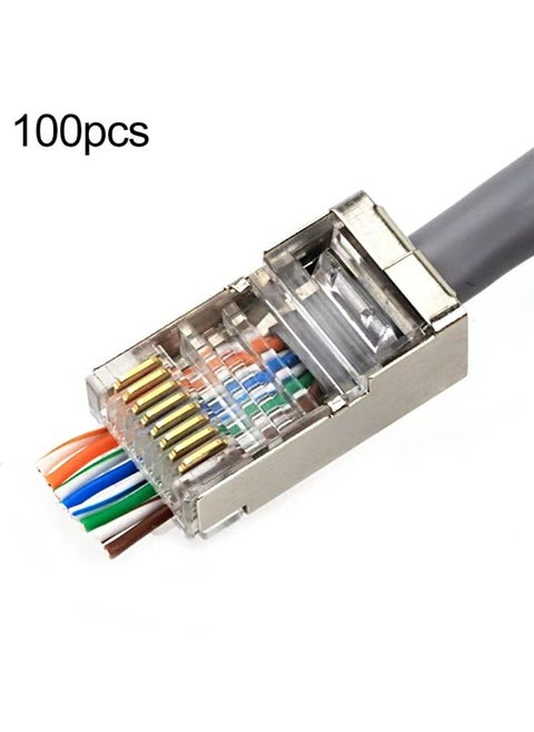 100pcs Cat5e Shielded Pass Through RJ45 Connector Modular Plug