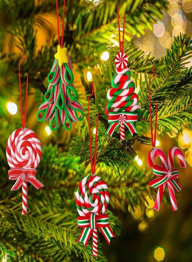AUGSUN 16Pcs Christmas Lollipop Ornaments, Colorful Mini Candy Cane Hanging Ornaments Polymer Clay Peppermint Pendants for Xmas Tree Party Home Decorations - Image 2