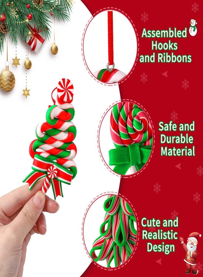 AUGSUN 16Pcs Christmas Lollipop Ornaments, Colorful Mini Candy Cane Hanging Ornaments Polymer Clay Peppermint Pendants for Xmas Tree Party Home Decorations - Image 4