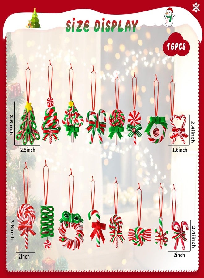AUGSUN 16Pcs Christmas Lollipop Ornaments, Colorful Mini Candy Cane Hanging Ornaments Polymer Clay Peppermint Pendants for Xmas Tree Party Home Decorations - Image 3
