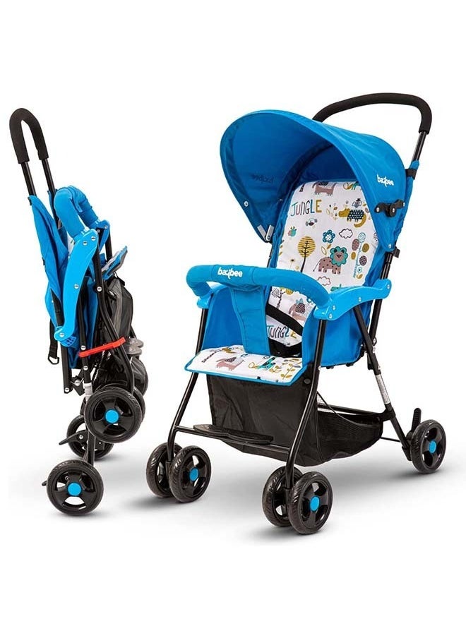 BAYBEE Infant Baby Stroller for Newborn Babies with 2 Position Adjustable Canopy Round Grip Handle Safety Harness Storage Basket Baby Push Stroller for Toddlers 6 Months to 3 Years Boys Girls Blue  - Image 1