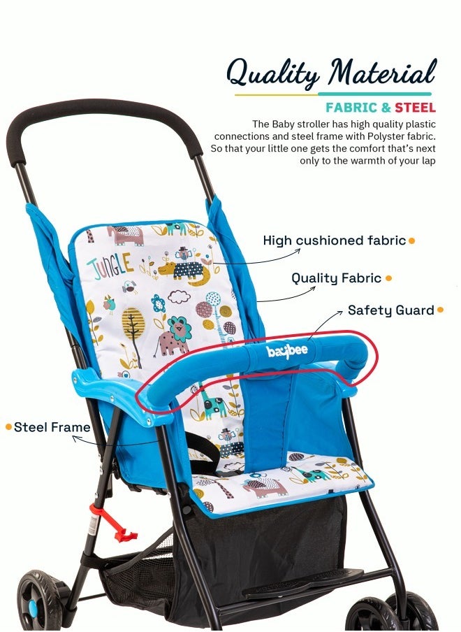 BAYBEE Infant Baby Stroller for Newborn Babies with 2 Position Adjustable Canopy Round Grip Handle Safety Harness Storage Basket Baby Push Stroller for Toddlers 6 Months to 3 Years Boys Girls Blue  - Image 5
