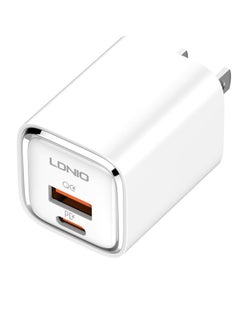 إل دينو شاحن حائط سريع A2317C بمقبس الاتحاد الأوروبي مع كابل من النوع C ومنافذ USB من النوع C بقوة 30 وات - أبيض  - Image 1