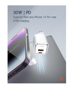 إل دينو شاحن حائط سريع A2317C بمقبس الاتحاد الأوروبي مع كابل من النوع C ومنافذ USB من النوع C بقوة 30 وات - أبيض  - Image 5