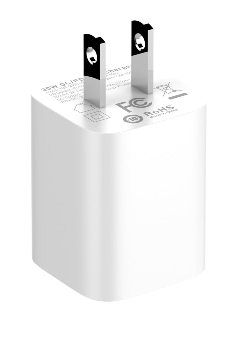 شاحن حائط سريع A2317C بمقبس الاتحاد الأوروبي مع كابل من النوع C ومنافذ USB من النوع C بقوة 30 وات - أبيض