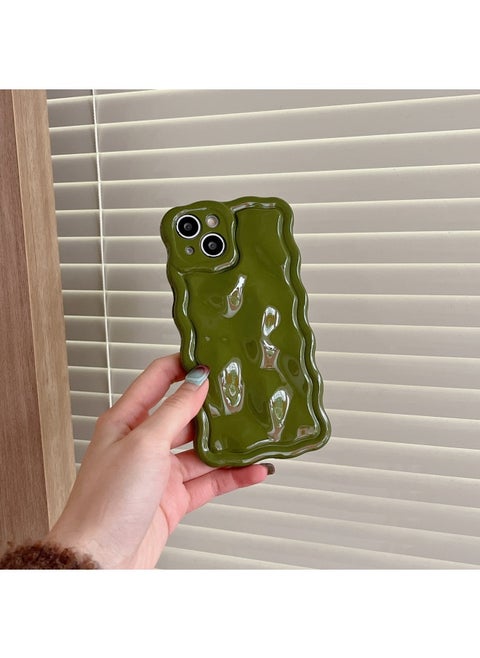 Solid Color Electroplated Water Corrugated IPhone16promax Phone Case Apple 15/14 16e Advanced Sense-Color:Xym Wave Meteorite Green-Applicable Model:13promax (without Packaging)