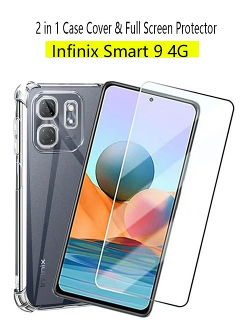 2 in 1 Infinix Smart 9 4G Phone Case Cover  Screen Protector - Shockproof Clear Slim TPU Protective Phone Cover  Full Coverage Delicate Touch Tempered Glass Screen Protector for Infinix Smart 9 4G