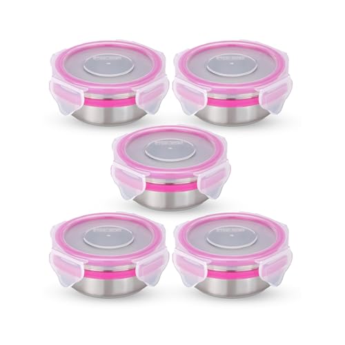 STEELLOCK Stainless Steel Airtight Container with Lid | Leakproof, BPA-Free | Multipurpose Food Storage Containers/Tiffin/Dabba for Office, School & Kitchen | SL-1100-set of 5, 100ml each, Pink - Image 1