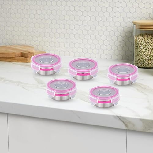 STEELLOCK Stainless Steel Airtight Container with Lid | Leakproof, BPA-Free | Multipurpose Food Storage Containers/Tiffin/Dabba for Office, School & Kitchen | SL-1100-set of 5, 100ml each, Pink - Image 2