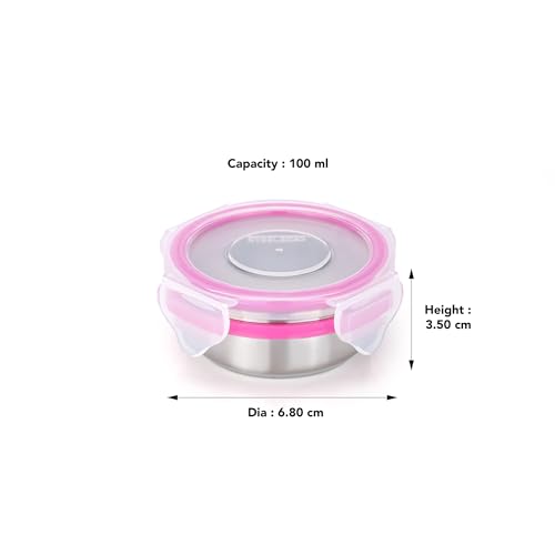 STEELLOCK Stainless Steel Airtight Container with Lid | Leakproof, BPA-Free | Multipurpose Food Storage Containers/Tiffin/Dabba for Office, School & Kitchen | SL-1100-set of 5, 100ml each, Pink - Image 5
