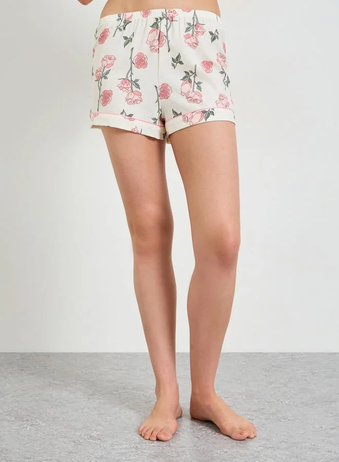 Take Two  Floral Print Short Sleeve Shirt and Pajama Shorts Set for Women | Best Price UAE