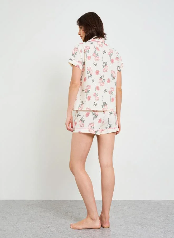 Take Two  Floral Print Short Sleeve Shirt and Pajama Shorts Set for Women | Best Price UAE