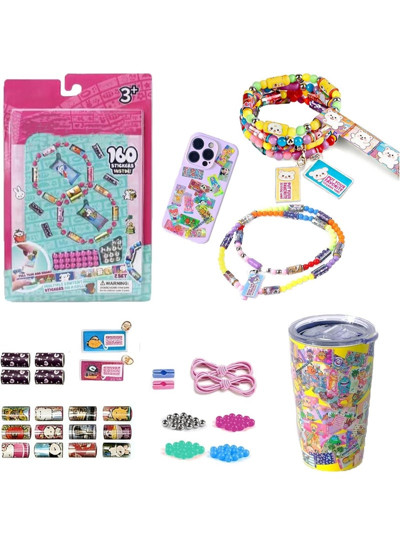 ZOXITY Wearable & Shareable Sticker Toy Bracelet ,Includes 160 reusable mini stickers and 2 Mystery Reveal;DIY bracelet & necklace gift set suitable for children aged 5 and above - Image 1