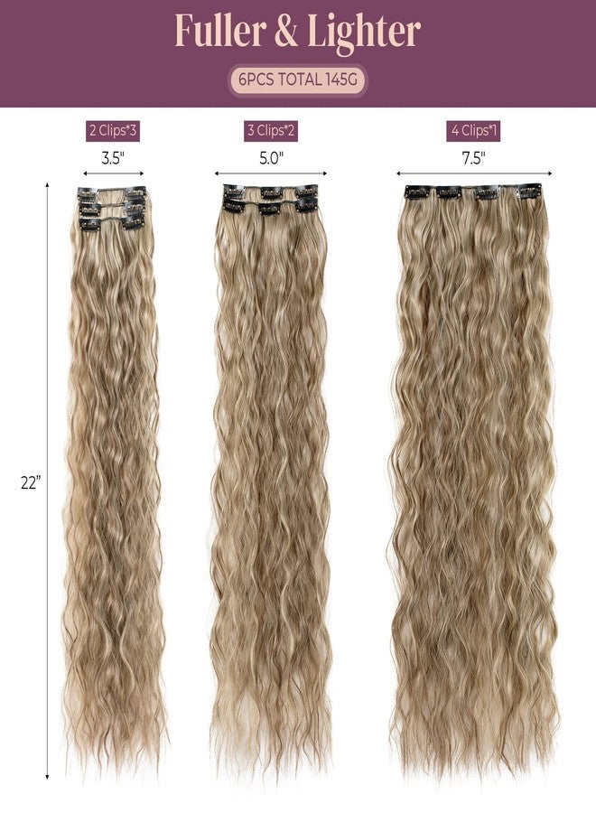 لوناي وصلات شعر لوناي بمشابك، 6 قطع، شعر صناعي مجعد بطول 24 بوصة، لون بني بارد مع خصلات شقراء - Image 2