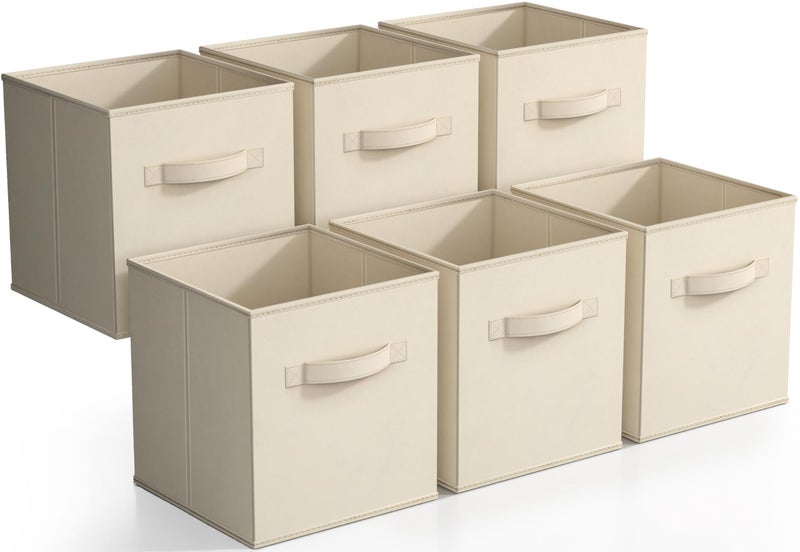 Sorbus Foldable Storage Cubes - 6 Fabric Baskets for Organizing Pantry, Closet, Shelf, Nursery, Playroom, Toy Box - 11 Inch Dual Handle Collapsible Closet Organizers and Storage Bins (Beige) - Image 1