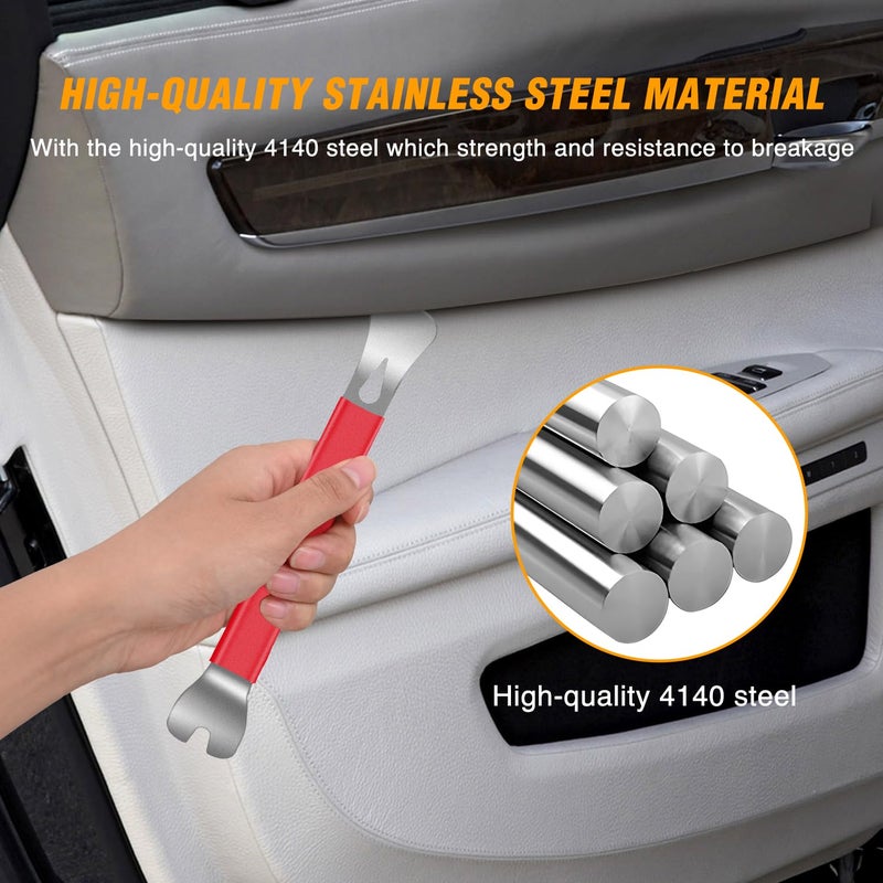 GOOACC 11PCS Trim Removal Tool Kit, Metal & Nylon Pry Tools Set for Car Door Panel, Dashboard, Audio, Clips, Fastener Remover w/Storage Box â€“ Red - Image 3