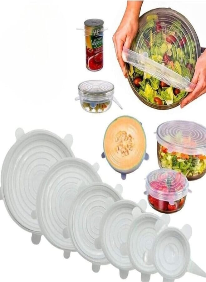 Silicone Rubber Lids, 6 Pieces, Multiple Sizes Stretchy Lids Multicolor 