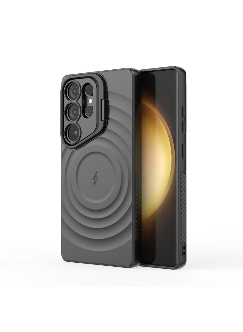 غطاء حمايه لهاتف سامسونج جلاكسي S25 الترا جراب ارمور مغناطيسي ياتي بحواف مرتفعة حول الشاشة وعدسة الكاميرا تساعد على منع الخدوش معا استاند للكاميرا - اسود - Image 3