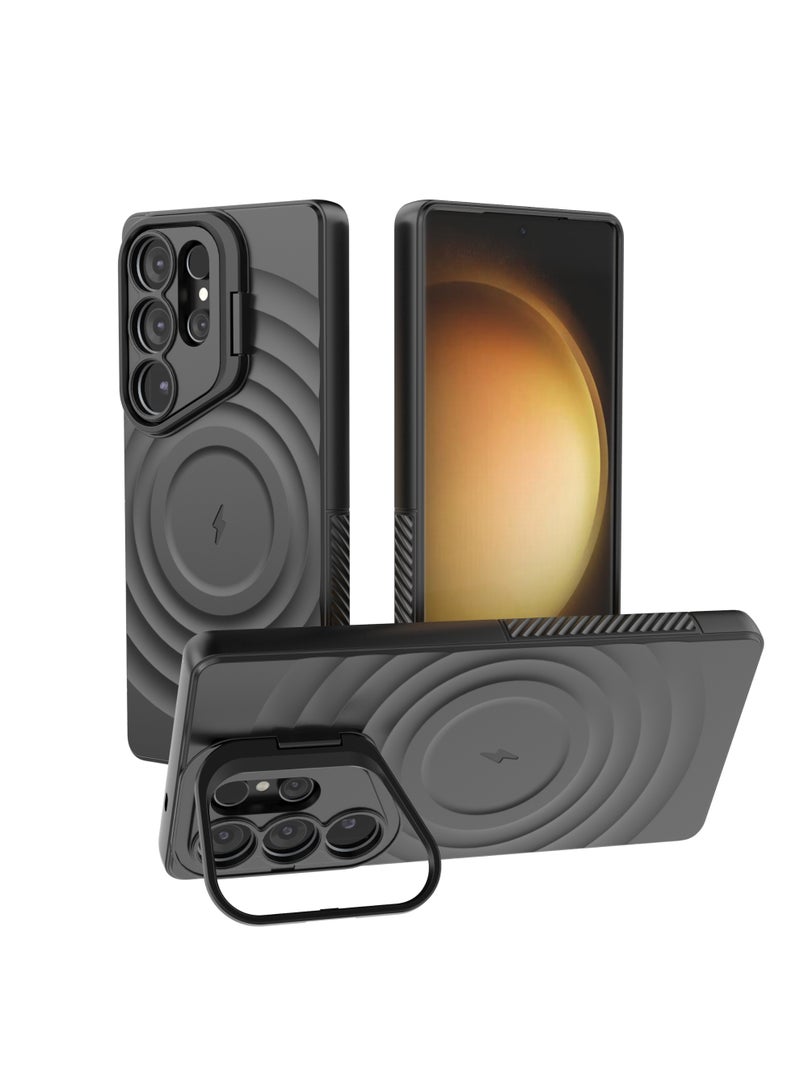 غطاء حمايه لهاتف سامسونج جلاكسي S25 الترا جراب ارمور مغناطيسي ياتي بحواف مرتفعة حول الشاشة وعدسة الكاميرا تساعد على منع الخدوش معا استاند للكاميرا - اسود - Image 1