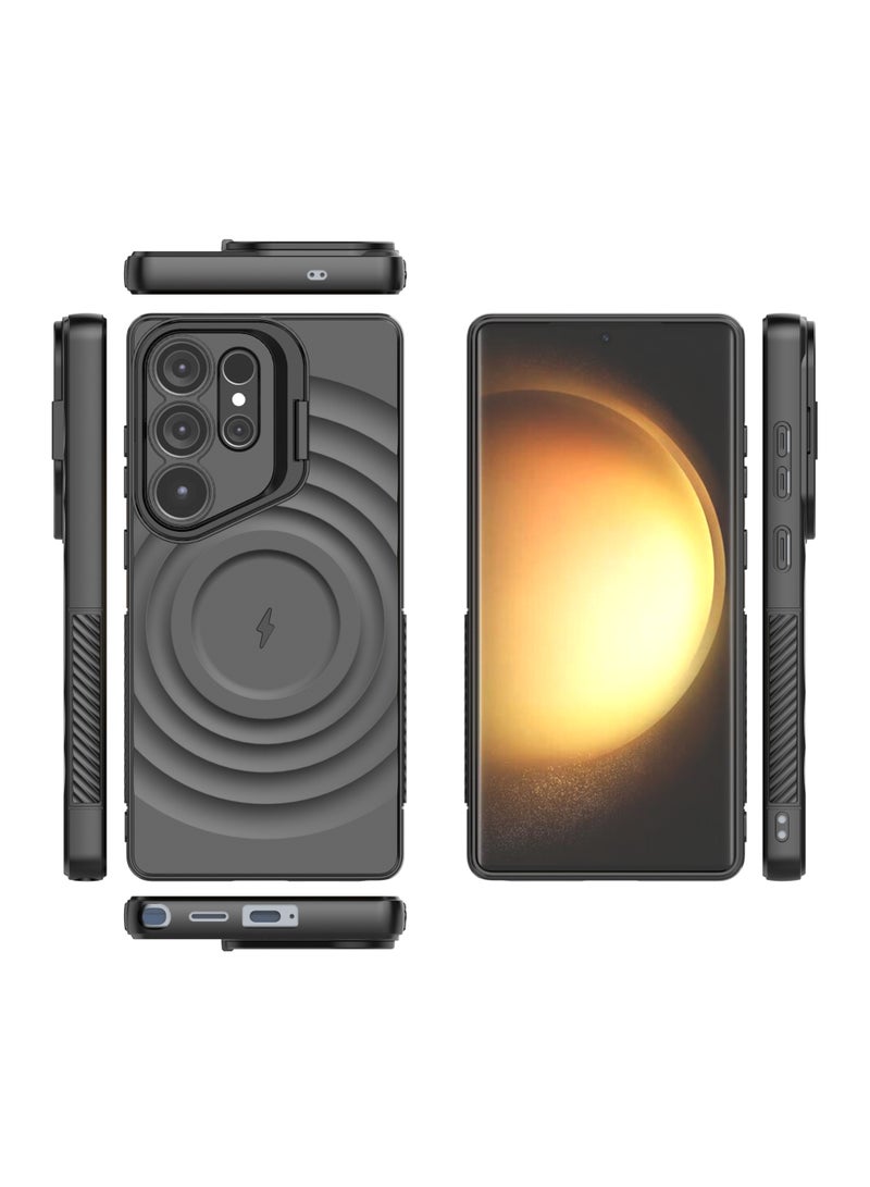 غطاء حمايه لهاتف سامسونج جلاكسي S25 الترا جراب ارمور مغناطيسي ياتي بحواف مرتفعة حول الشاشة وعدسة الكاميرا تساعد على منع الخدوش معا استاند للكاميرا - اسود - Image 2