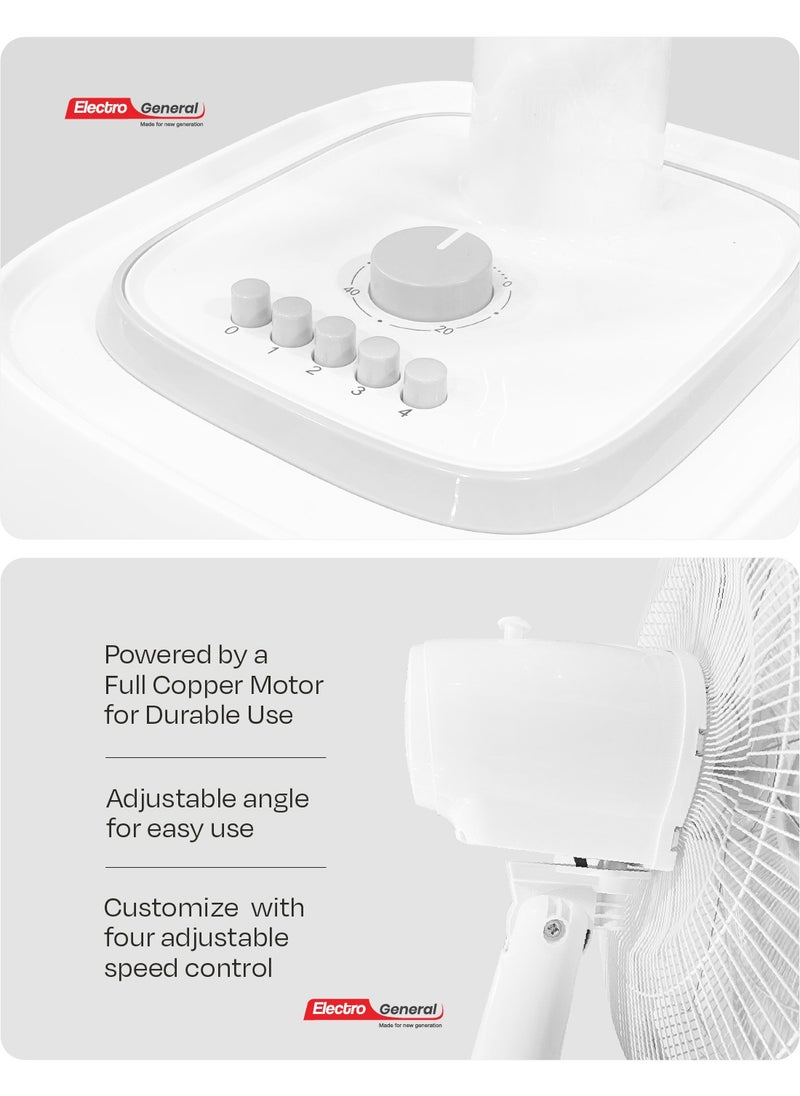 Electro General - Table Fan - Quiet and High Performance Design - 55W - All Copper Motor (74*18mm) - 5 Powerful AS Blades - 3 Speeds for Ventilation Control - 1 Hour Timer - Angle Adjustable for Large Air Distribution Model FTB-W634 - Image 1