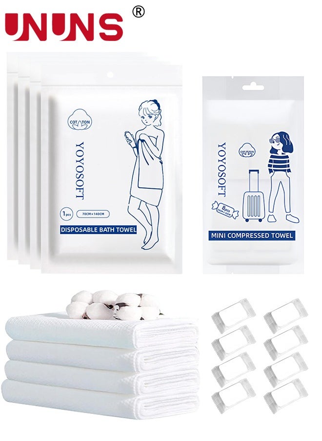 UNUNS Disposable Bath Towels,4PCS 70x140cm Large Compressed Towel With 8 Disposable Towels Tablets,Cotton Towel For Camping Sports Hiking  - Image 1