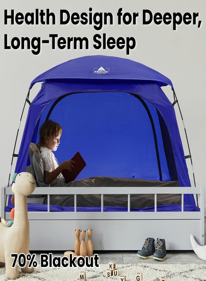 KNOCLOC Twin Bed Tent for Boys Healthier Sleep & Privacy with Built-in Fan Pocket for Improved Airflow, CPC Certified Light Blocking Sensory Bed Tent for Boys' Sleep Independence, Sleepover(Blue) - Image 3