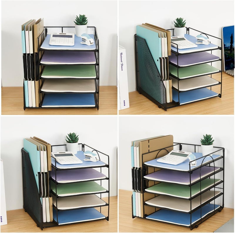LEKETREE Desk Organizers and Accessories, 5-Tier Paper Letter Tray Organizer with File Holder, Desktop Organizer for Office Supplies, Office Desk Accessories & Workspace(Black) - Image 5