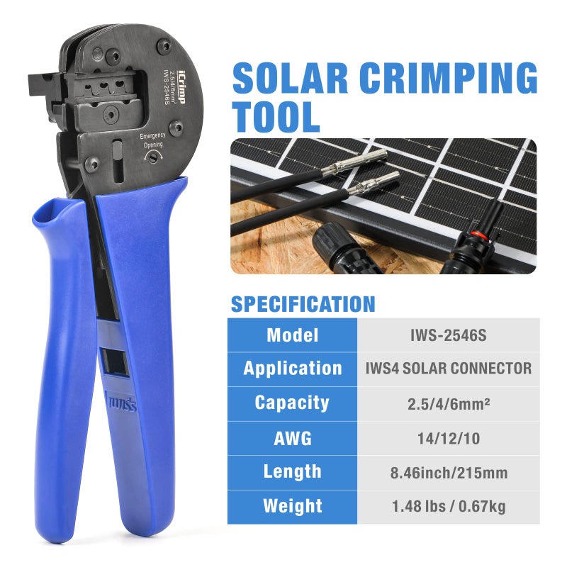 IWISS iCrimp Solar Crimping Tool Kit for Solar Panel Installation, All in One Solar Tool Set with Solar Crimper, Wire Cutter, Wire Stripper and Solar Connector Spanners - Image 3