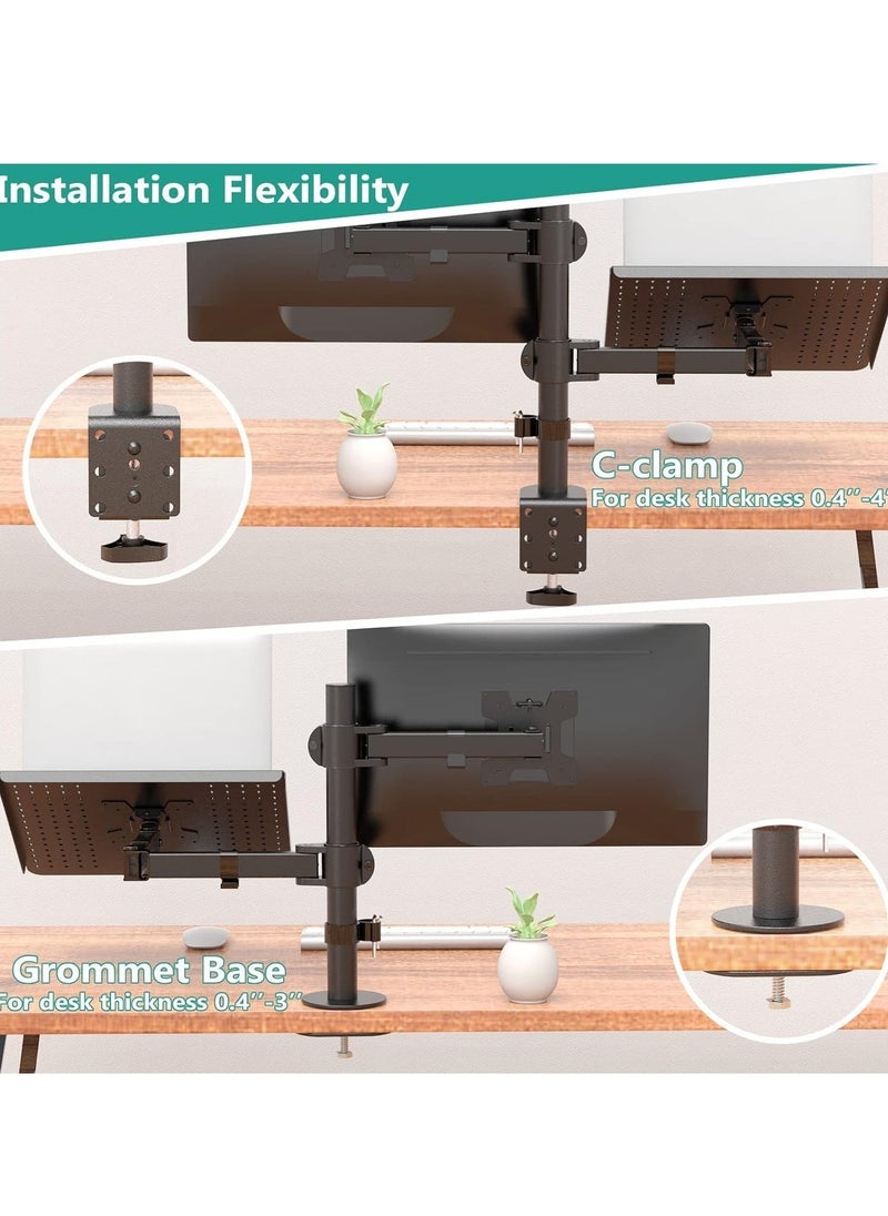 Laptop and Monitor Stand – Fully Adjustable Mount with Laptop Tray for 1 Notebook up to 17 Inches and 1 Screen up to 27 Inches, 22 lbs Capacity (M001LP), Black – Ergonomic, Space-Saving Desk Stand for Work & Gaming
