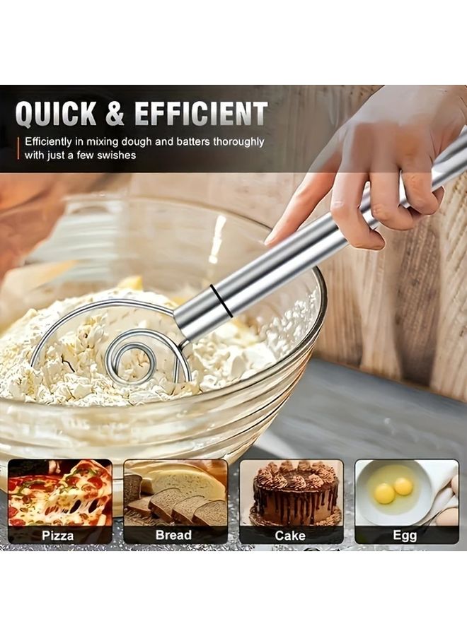خلاط عجين يدوي من الفولاذ المقاوم للصدأ مع مكشطة، أداة خلط سريعة مزدوجة الفتحات 1 قطعة - Image 2