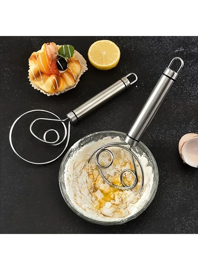 خلاط عجين يدوي من الفولاذ المقاوم للصدأ مع مكشطة، أداة خلط سريعة مزدوجة الفتحات 1 قطعة - Image 5