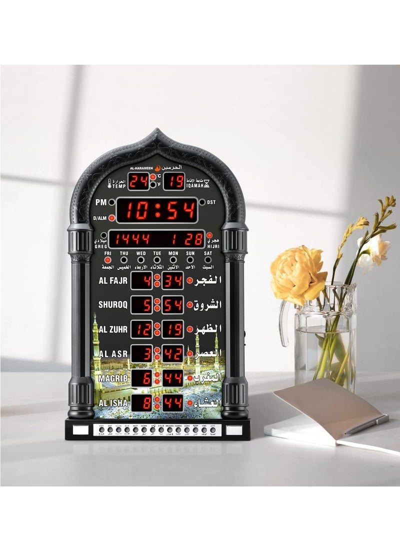 ماركة غير محددة HA-4028 ساعة حائط إسلامية رقمية LED، ساعة حائط لأوقات صلاة المسجد، ساعة مسجد مع أذان كامل (أسود)  - Image 4