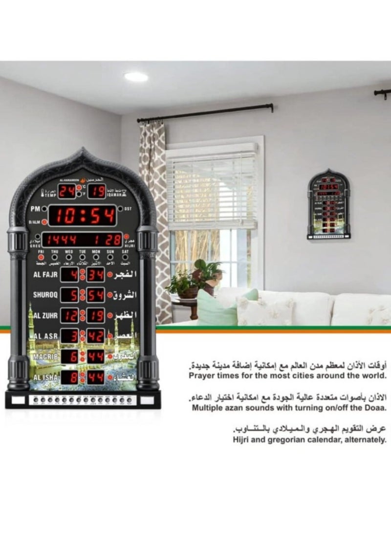 HARAMEEN HA-4028 Digital Azan Clock Islamic Wall Clock, Muslim Prayer Time Clock with LED Display, Full Adhan Reminder, Remote Control & Charger, Hijri Calendar, Mosque Prayer Clock for Home Office Decoration - Image 2