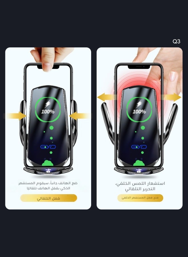 General Wireless Car Charger Automotive Electric Induction 15W Wireless Charger Car Vent Mount Bracket Fast Charging Auto Car Phone Holder Mount Air Vent Phone Holder Black  - Image 4