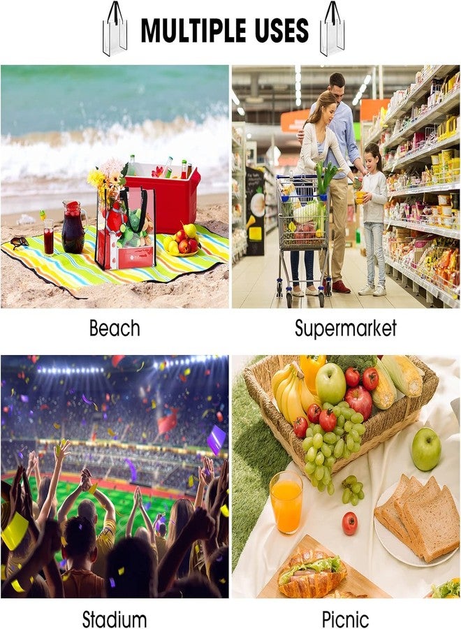 ECHSRT حقيبة تسوق شفافة مزودة بأحزمة معززة وإغلاق بسحاب - حقيبة تسوق معتمدة من الفينيل PVC للاستخدام في الملاعب، مناسبة للعمل والمدرسة والنادي الرياضي والشاطئ والفعاليات (حقيبة تسوق مفتوحة، أسود، 3) - Image 5